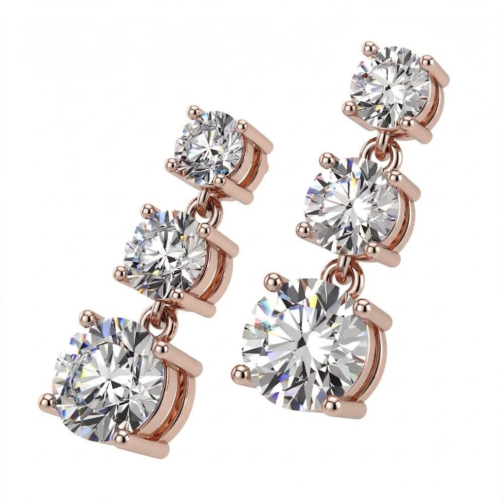 14K White Gold Three-Stone Graduated Diamond Drop Earrings