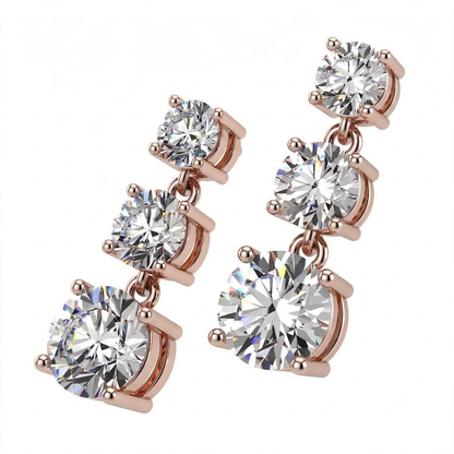 14K White Gold Three-Stone Graduated Diamond Drop Earrings