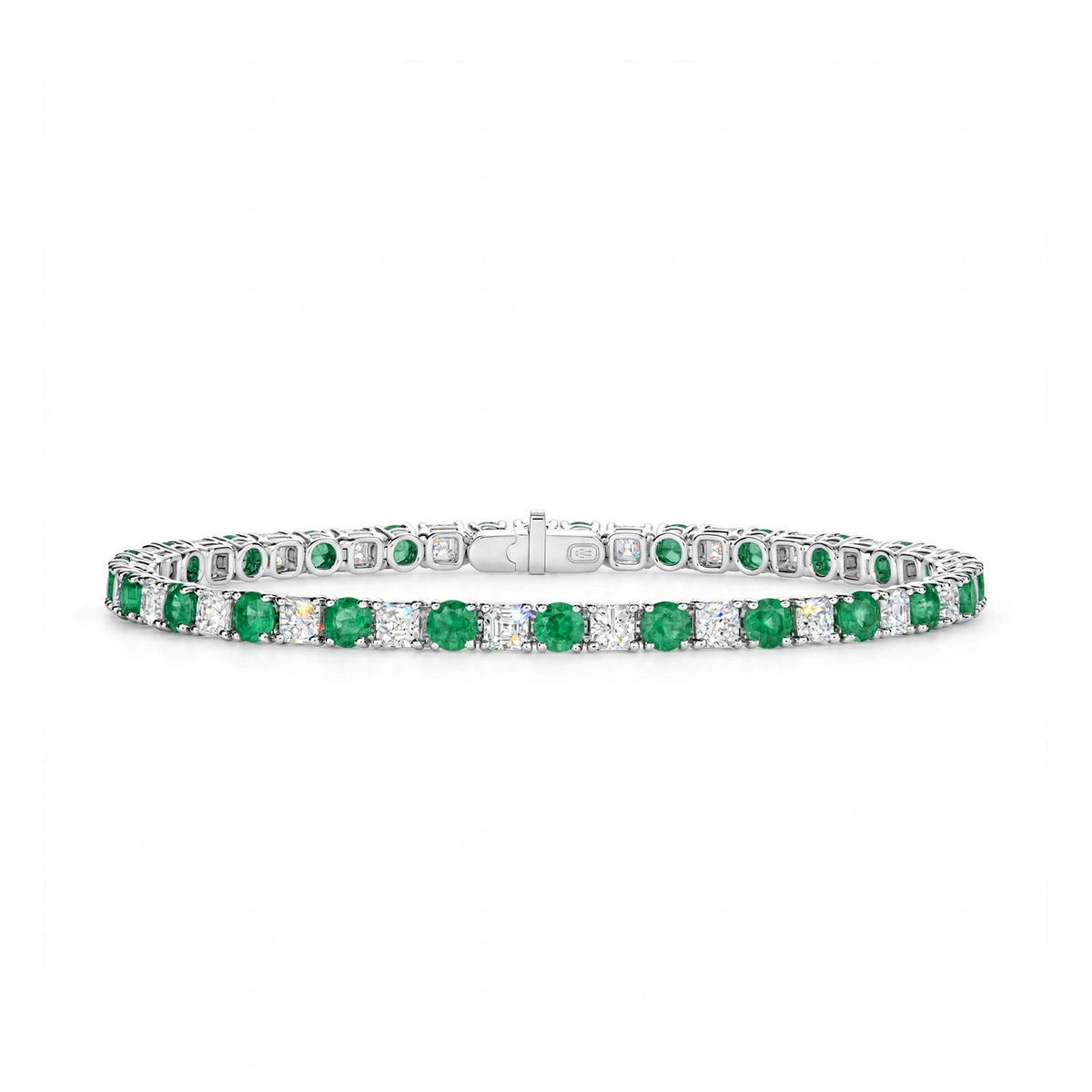 14K White Gold Classic Aquamarine and Diamond Alternating Tennis Bracelet