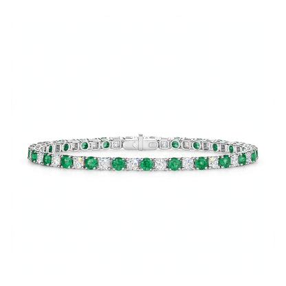 14K White Gold Classic Aquamarine and Diamond Alternating Tennis Bracelet