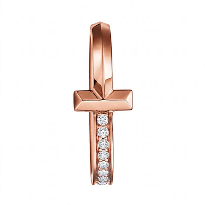 14K White Gold Geometric T-Bar Diamond Ring