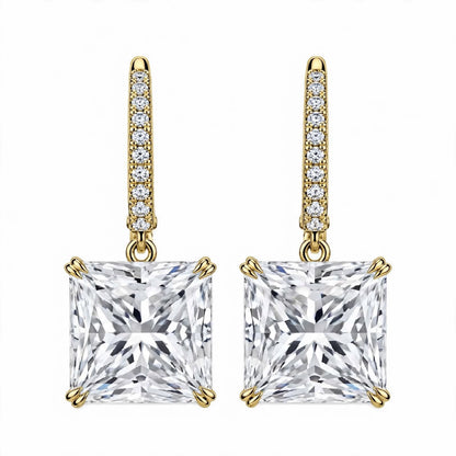 14K Yellow Gold Princess Cut Diamond Huggie Drop Earrings