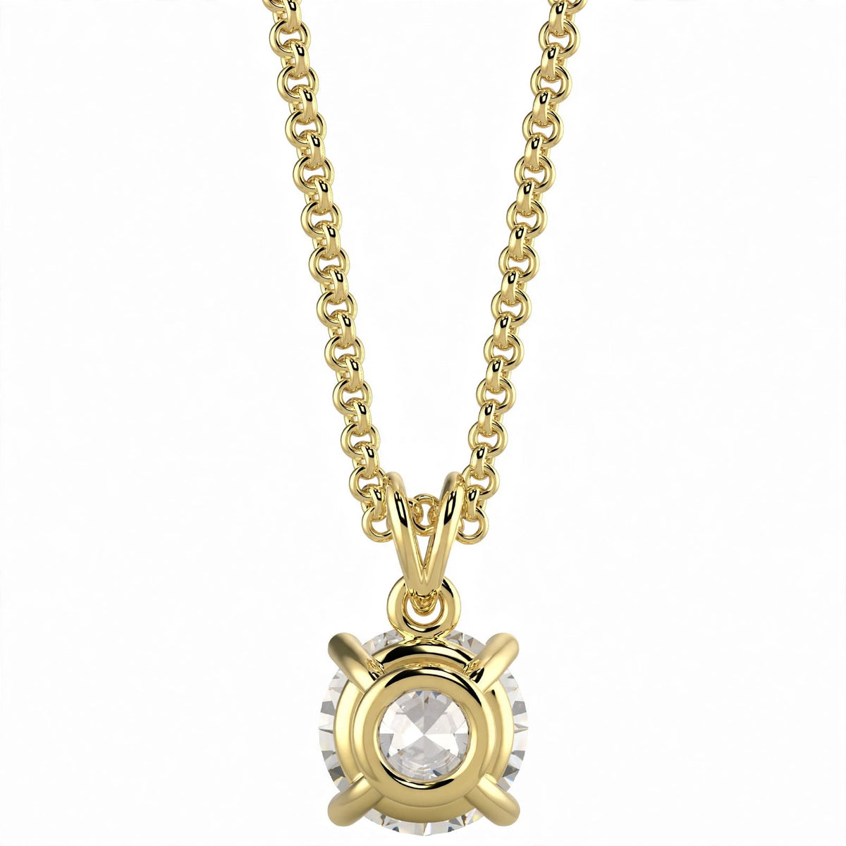 18K White Gold Round Cut Diamond Solitaire Pendant Necklace