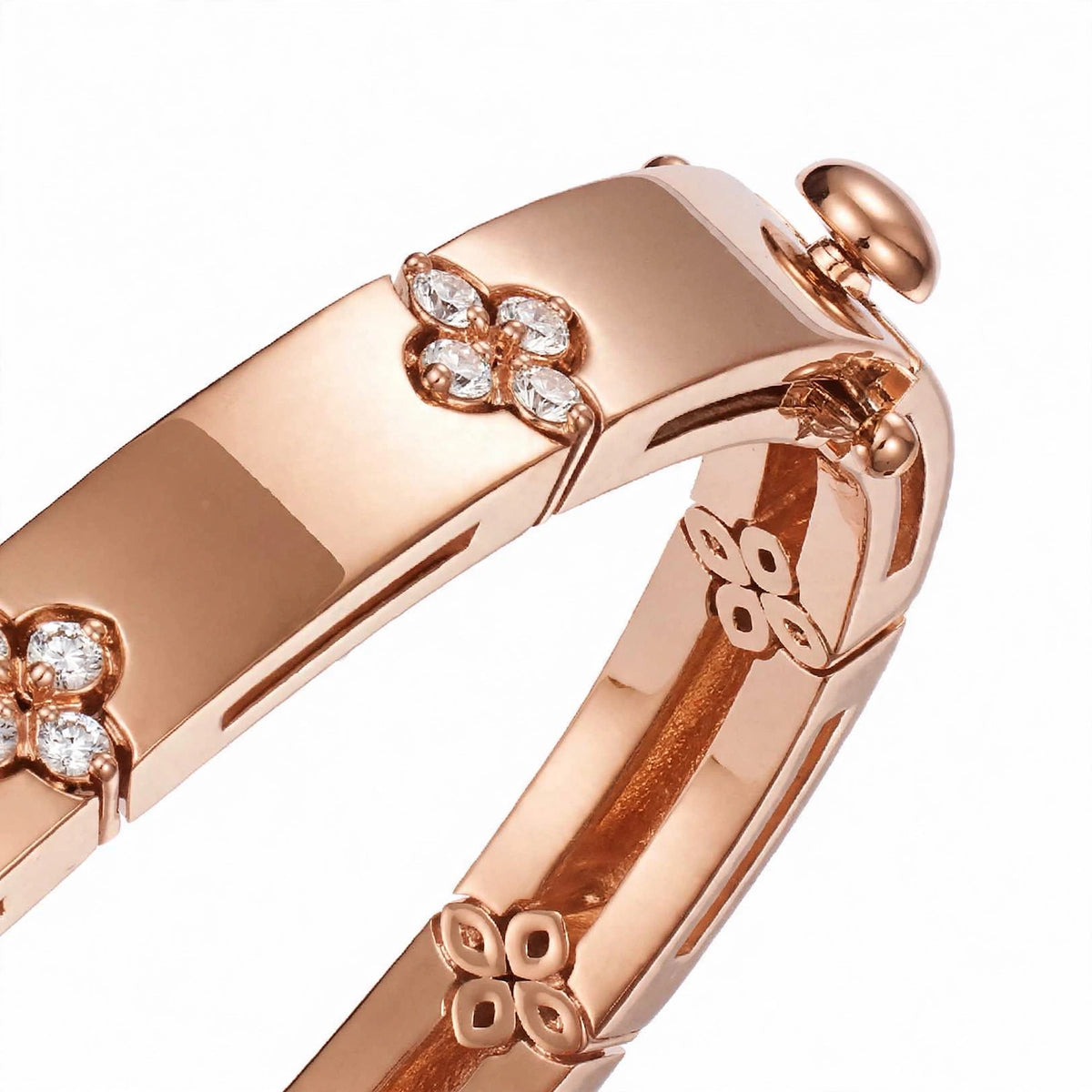 18K Yellow Gold Diamond Flower Station Bangle Bracelet