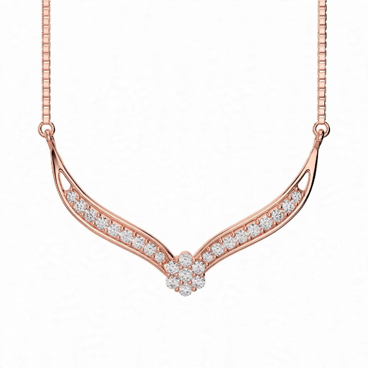 18K White Gold V-Shaped Chevron Diamond Necklace