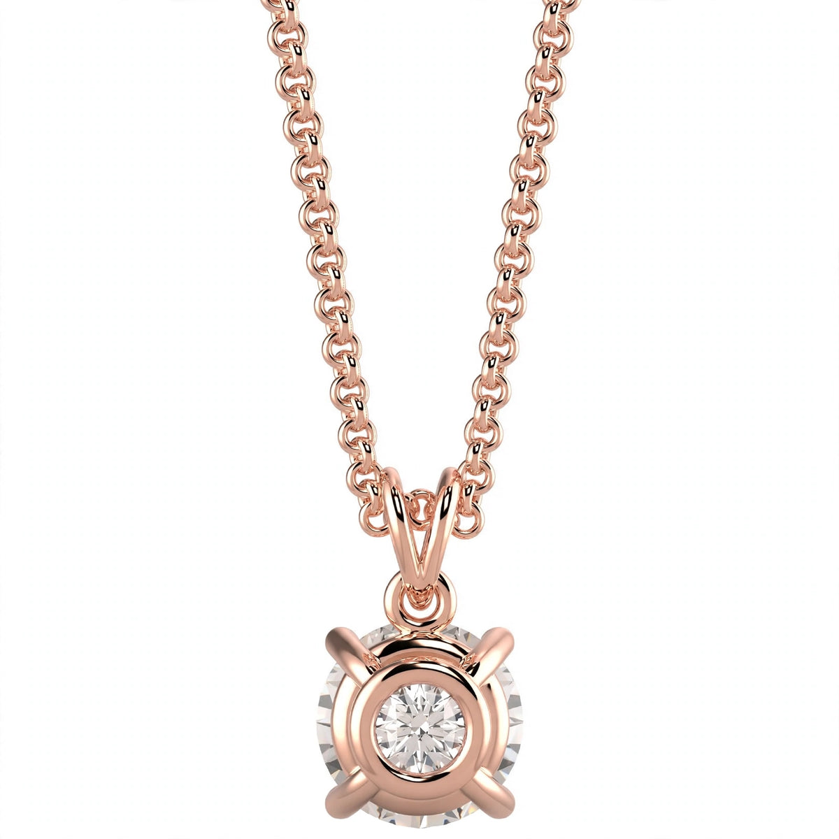 18K White Gold Round Cut Diamond Solitaire Pendant Necklace