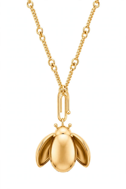 18K Yellow Gold Ladybug Pendant Necklace.