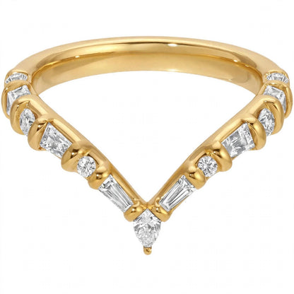 14K Yellow Gold Multi-Shape Diamond Chevron Contour Band