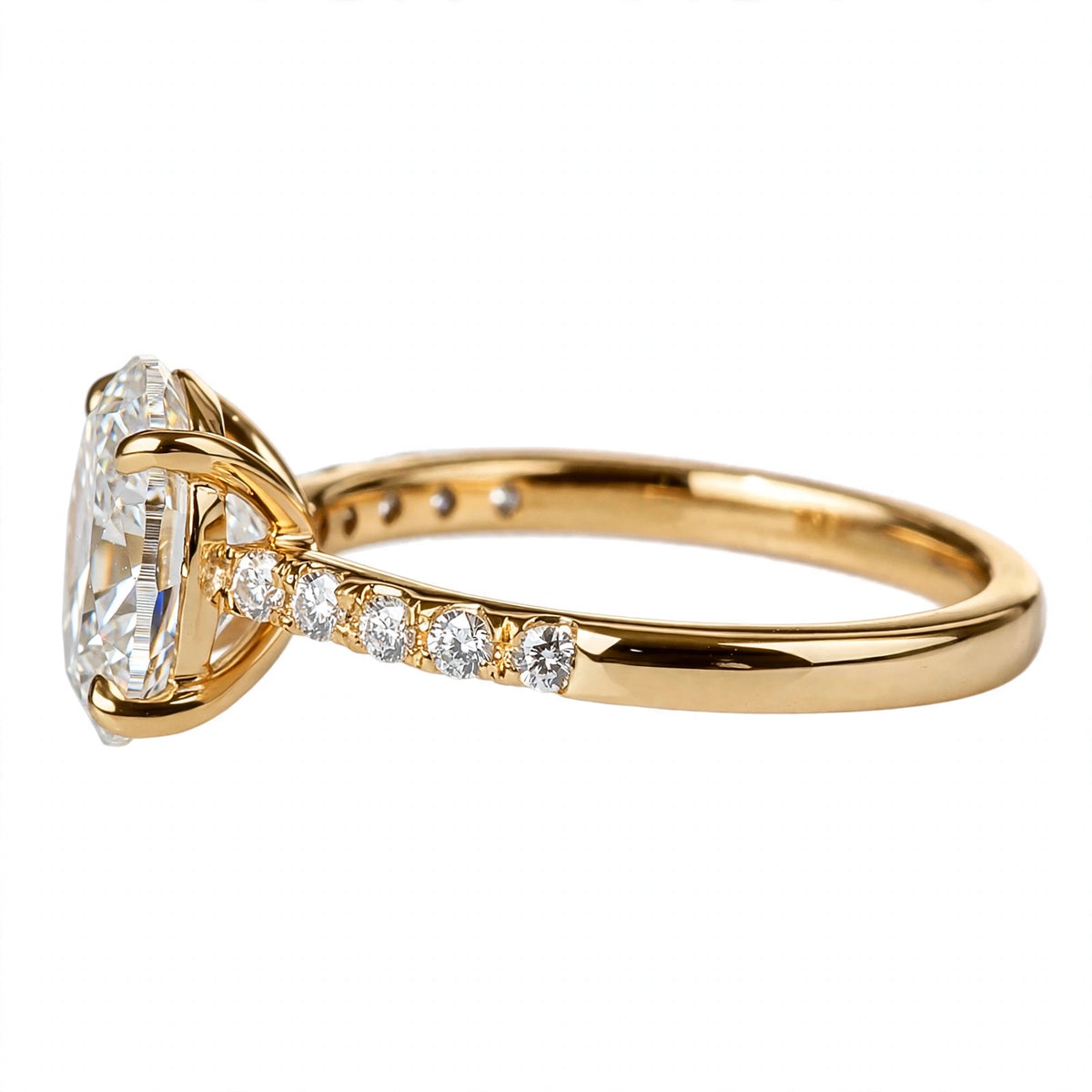14K Yellow Gold Oval Cut Diamond Engagement Ring with Pavé Band