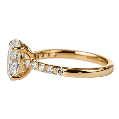 14K Yellow Gold Oval Cut Diamond Engagement Ring with Pavé Band