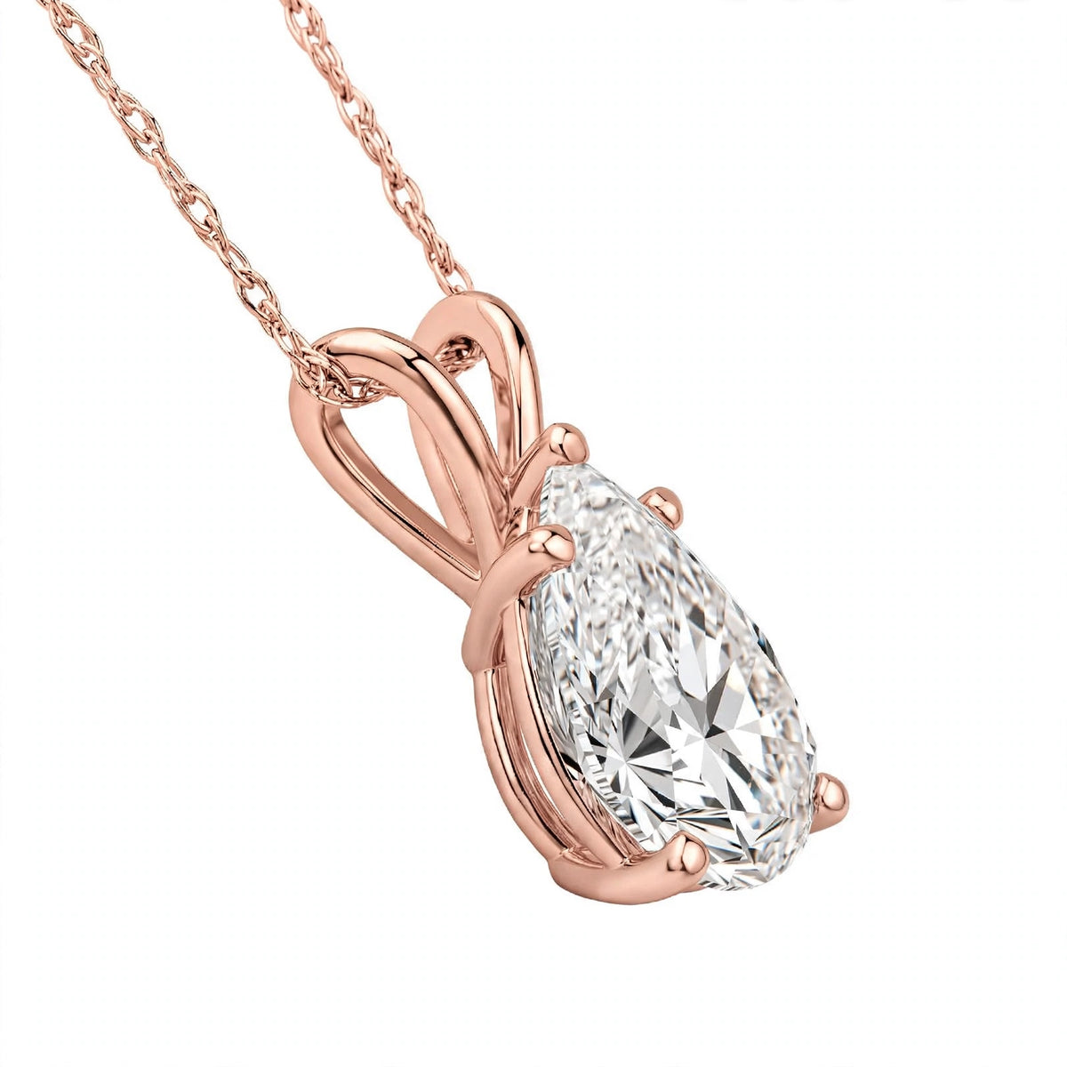 14K White Gold Pear-Shaped Diamond Solitaire Pendant Necklace