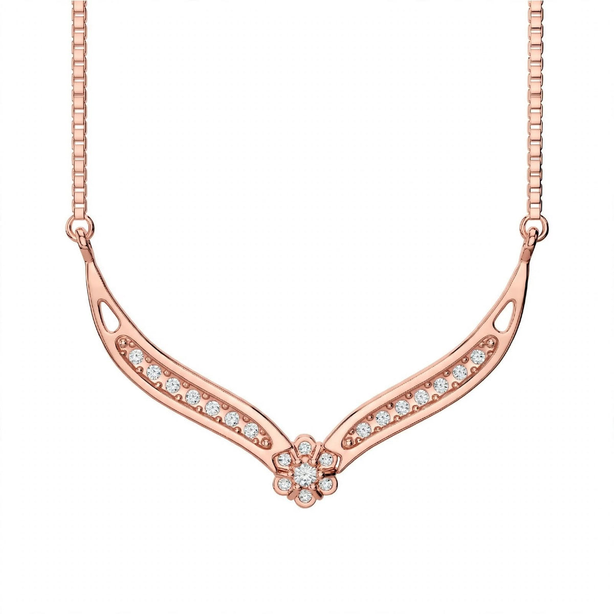 18K White Gold V-Shaped Chevron Diamond Necklace