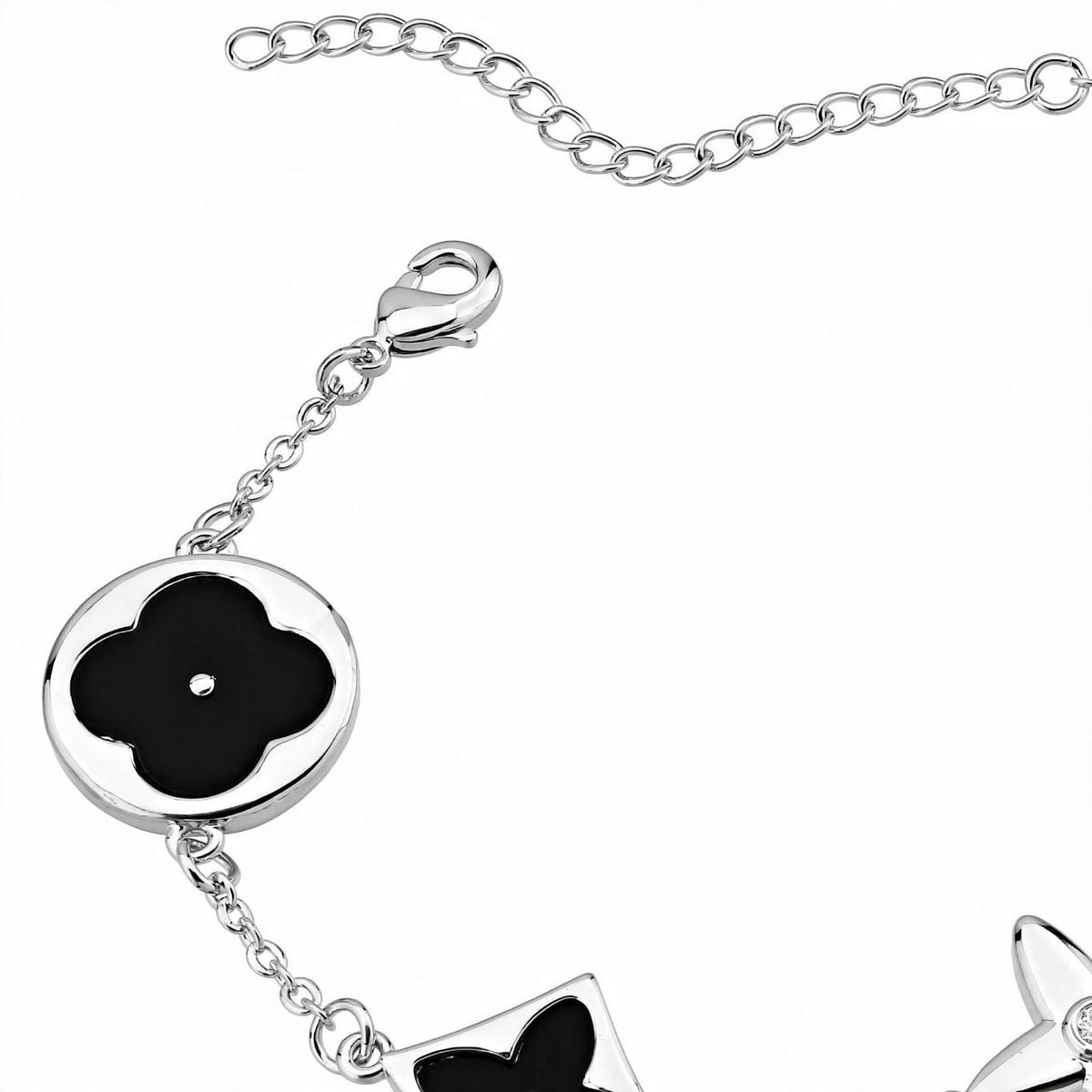 14K Rose Gold Mixed Motif Black Enamel Charm Bracelet.
