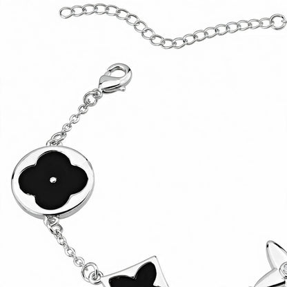 14K Rose Gold Mixed Motif Black Enamel Charm Bracelet.