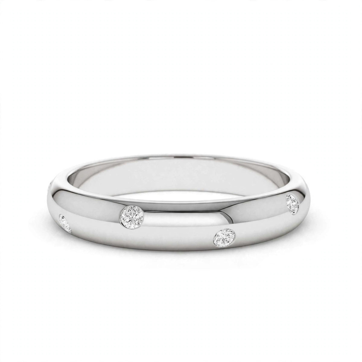 14K White Gold Scattered Flush-Set Diamond Wedding Band