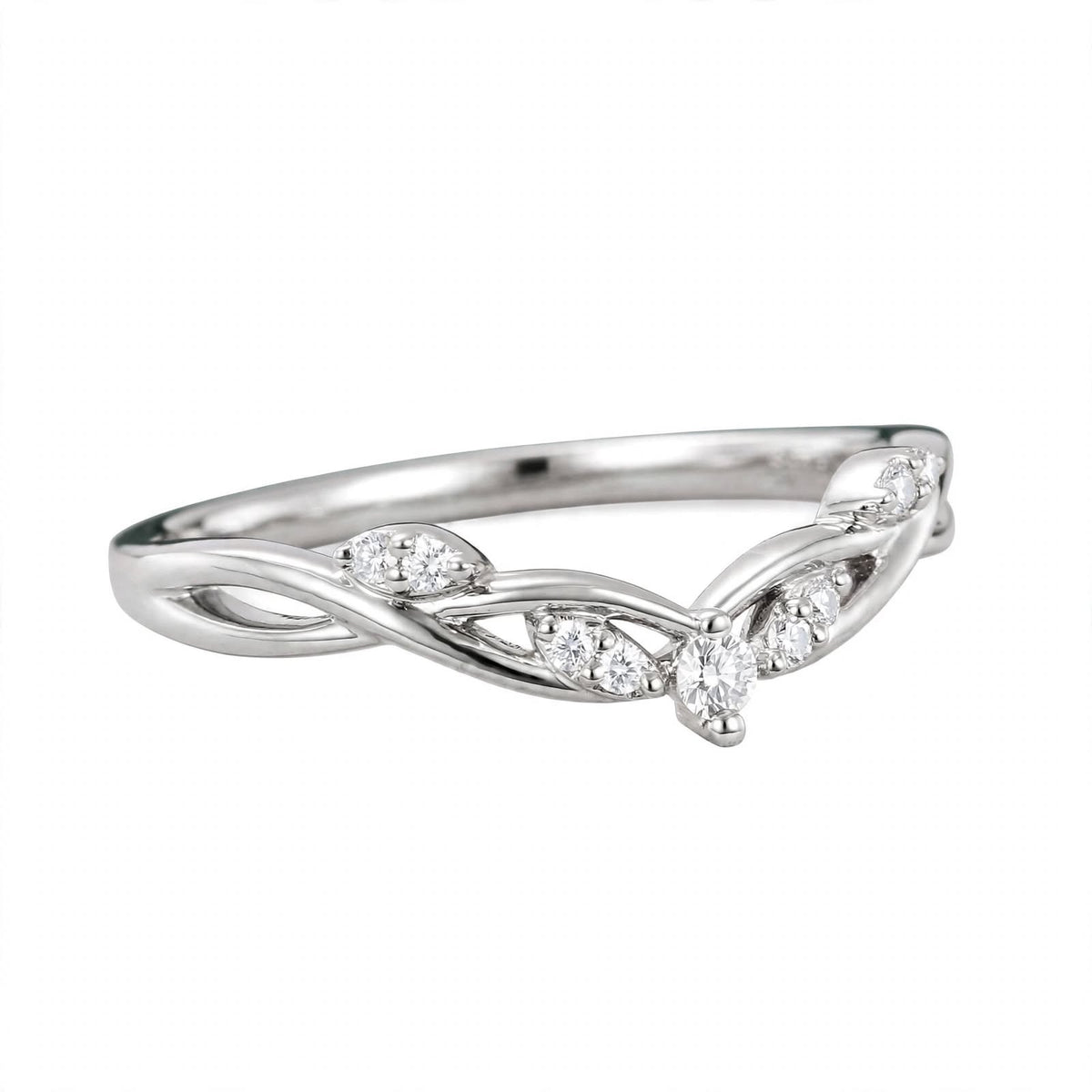 14K Yellow Gold Nature-Inspired Curved Diamond Wedding Band