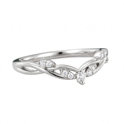 14K Yellow Gold Nature-Inspired Curved Diamond Wedding Band