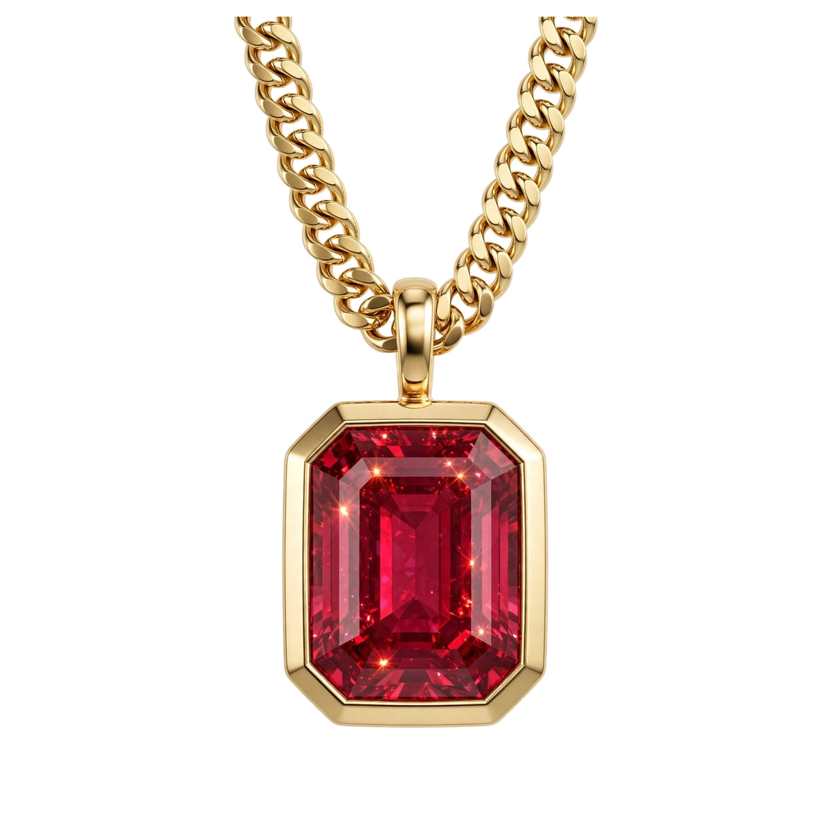 18K Yellow Gold Bezel-Set Emerald Cut Diamond Pendant Necklace
