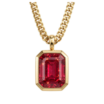 18K Yellow Gold Bezel-Set Emerald Cut Diamond Pendant Necklace