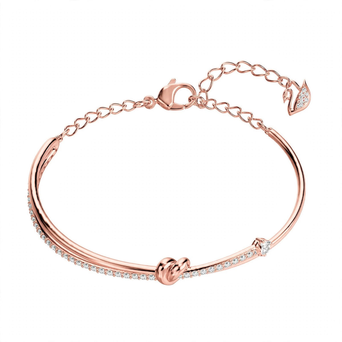 18K Rose Gold Knot Bangle – Dual Strand Crystal Pavé Promise Bracelet