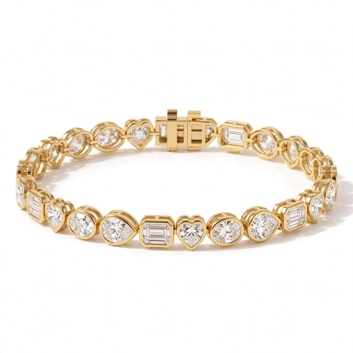 14K Yellow Gold Multi-Shape Bezel-Set Diamond Tennis Bracelet