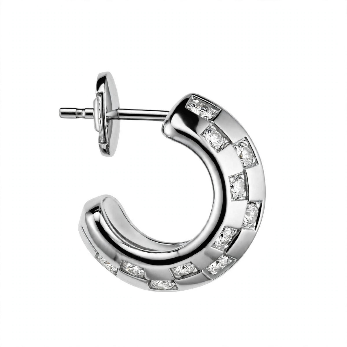 14K Gold Checkered Diamond Hoop Earrings