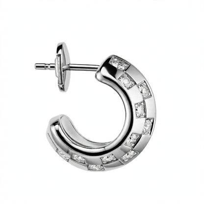 14K Gold Checkered Diamond Hoop Earrings