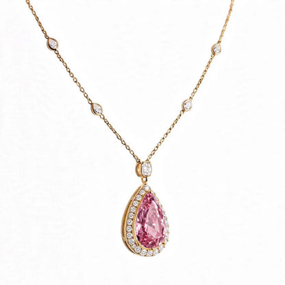 18K Rose Gold GIA-Certified Canary Yellow Pear Diamond Halo Pendant Necklace