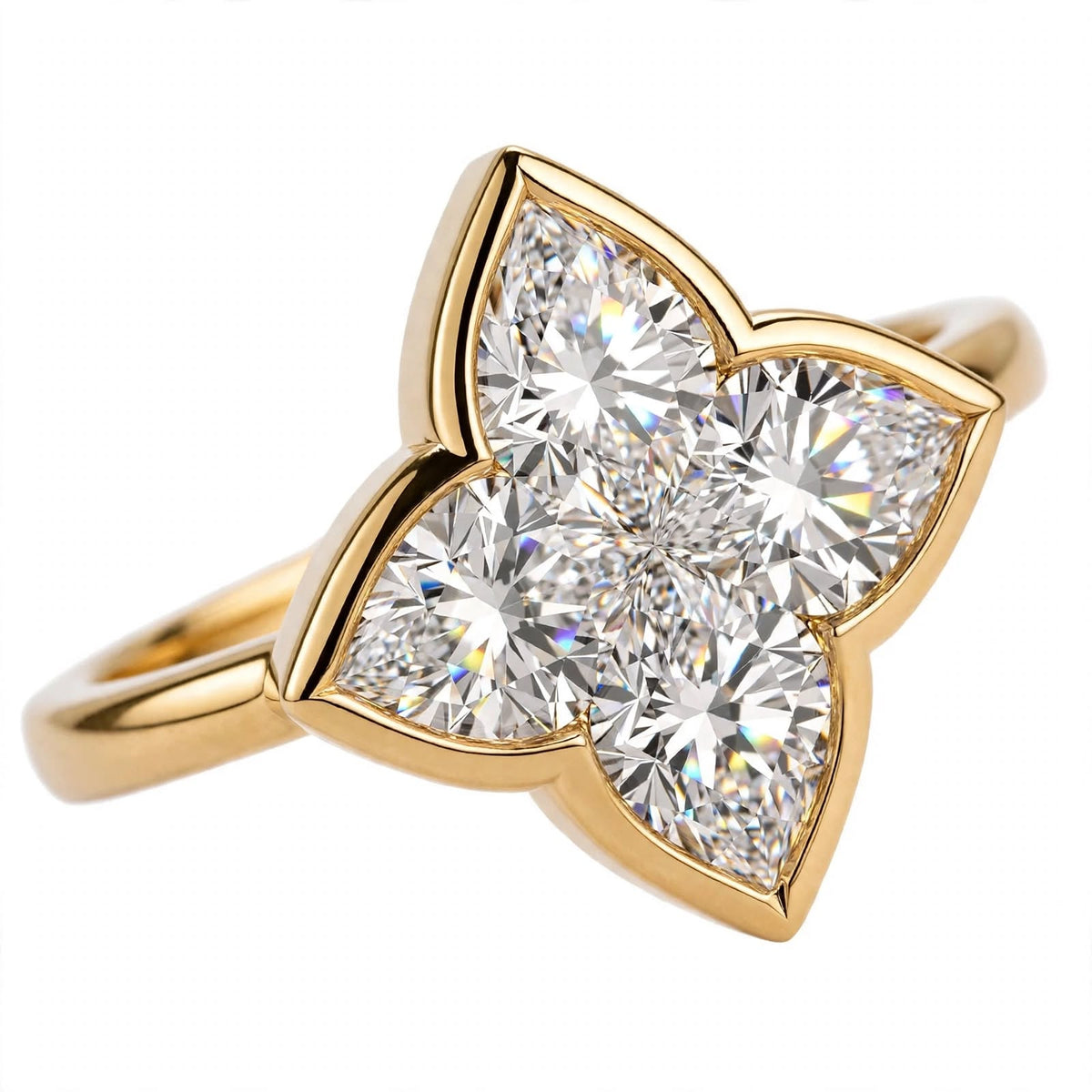 14K Gold Four-Petal Clover Engagement Ring