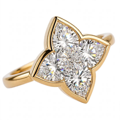 14K Gold Four-Petal Clover Engagement Ring