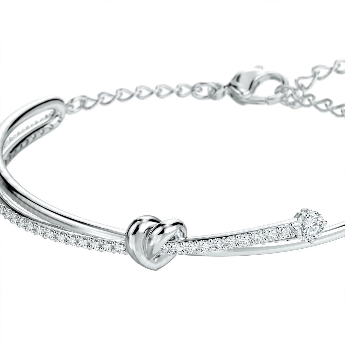 18K Rose Gold Knot Bangle – Dual Strand Crystal Pavé Promise Bracelet