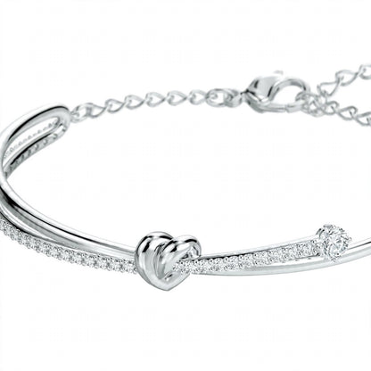 18K Rose Gold Knot Bangle – Dual Strand Crystal Pavé Promise Bracelet