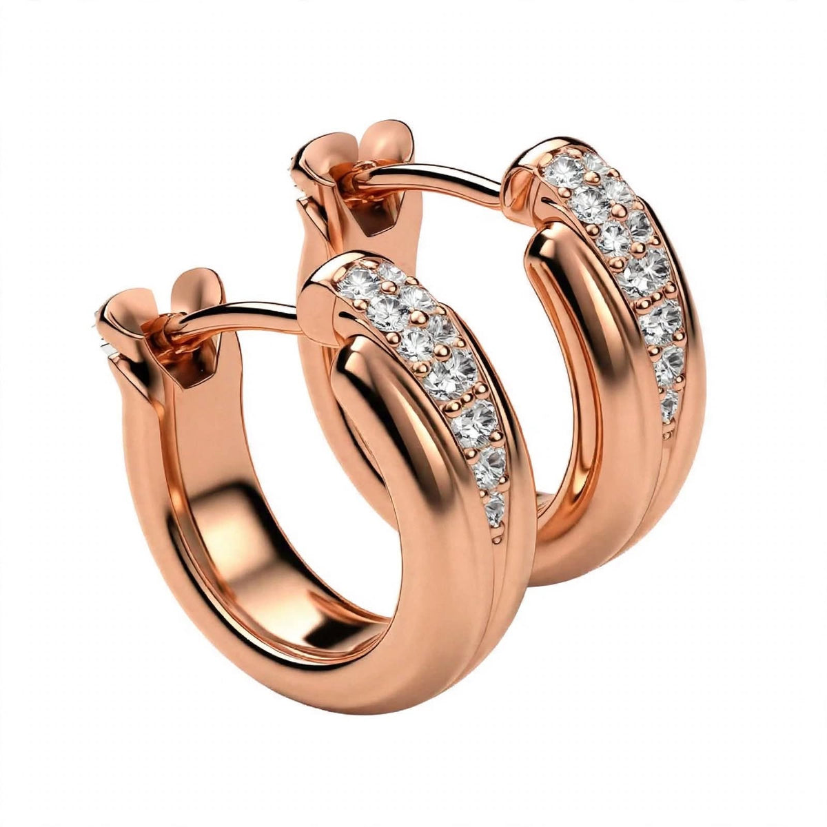 18K Yellow Gold Diamond Pavé Huggie Hoop Earrings