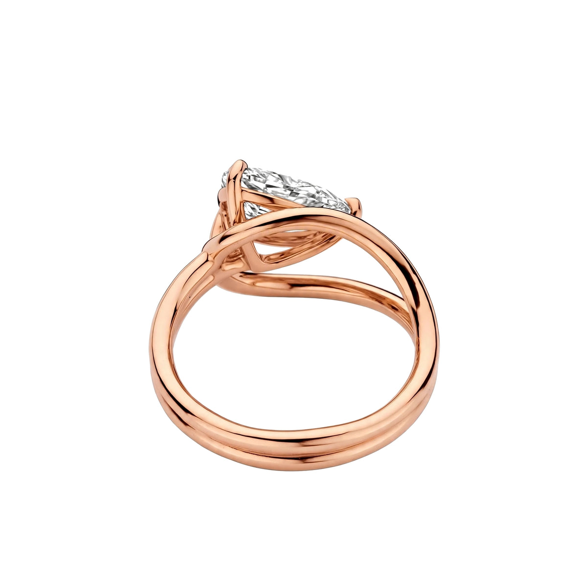 14K Yellow Gold Sculptural Pear-Shaped Diamond Wave Ring.