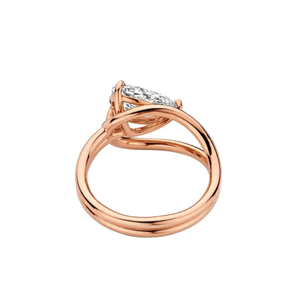 14K Yellow Gold Sculptural Pear-Shaped Diamond Wave Ring.