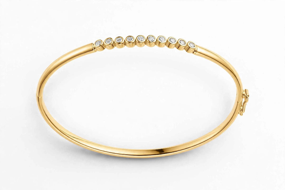 14K Rose Gold Floating Bezel-Set Diamond Bangle Bracelet