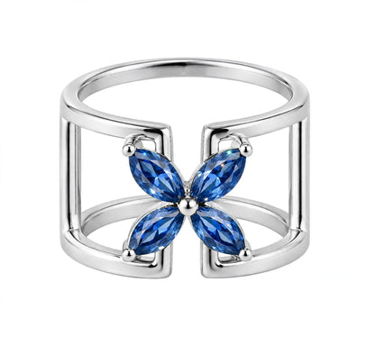 Marquise Cut Blue Sapphire Floral Cage Ring.