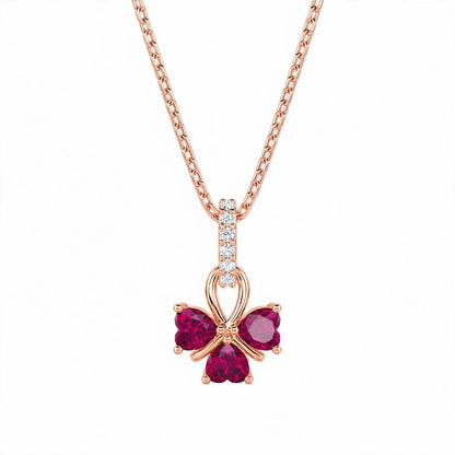 18K White Gold Ruby and Diamond Clover Pendant Necklace
