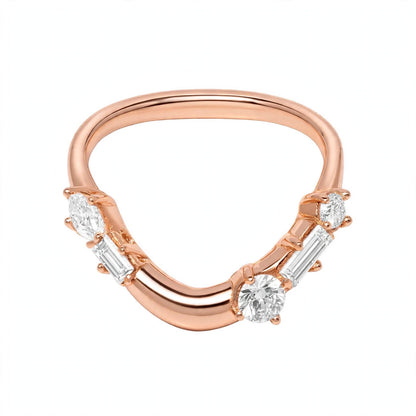 14K Yellow Gold Curved Diamond Wedding Band