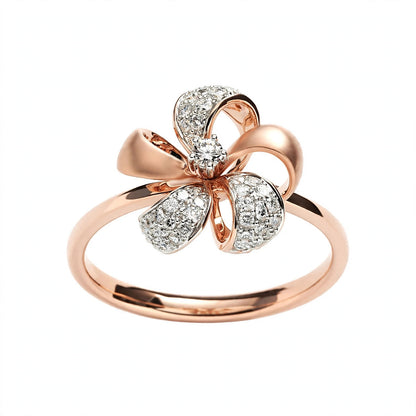Elegant Rose Gold Flower Bow Ring with Pavé Cluster Diamonds – Fine Statement Jewelry