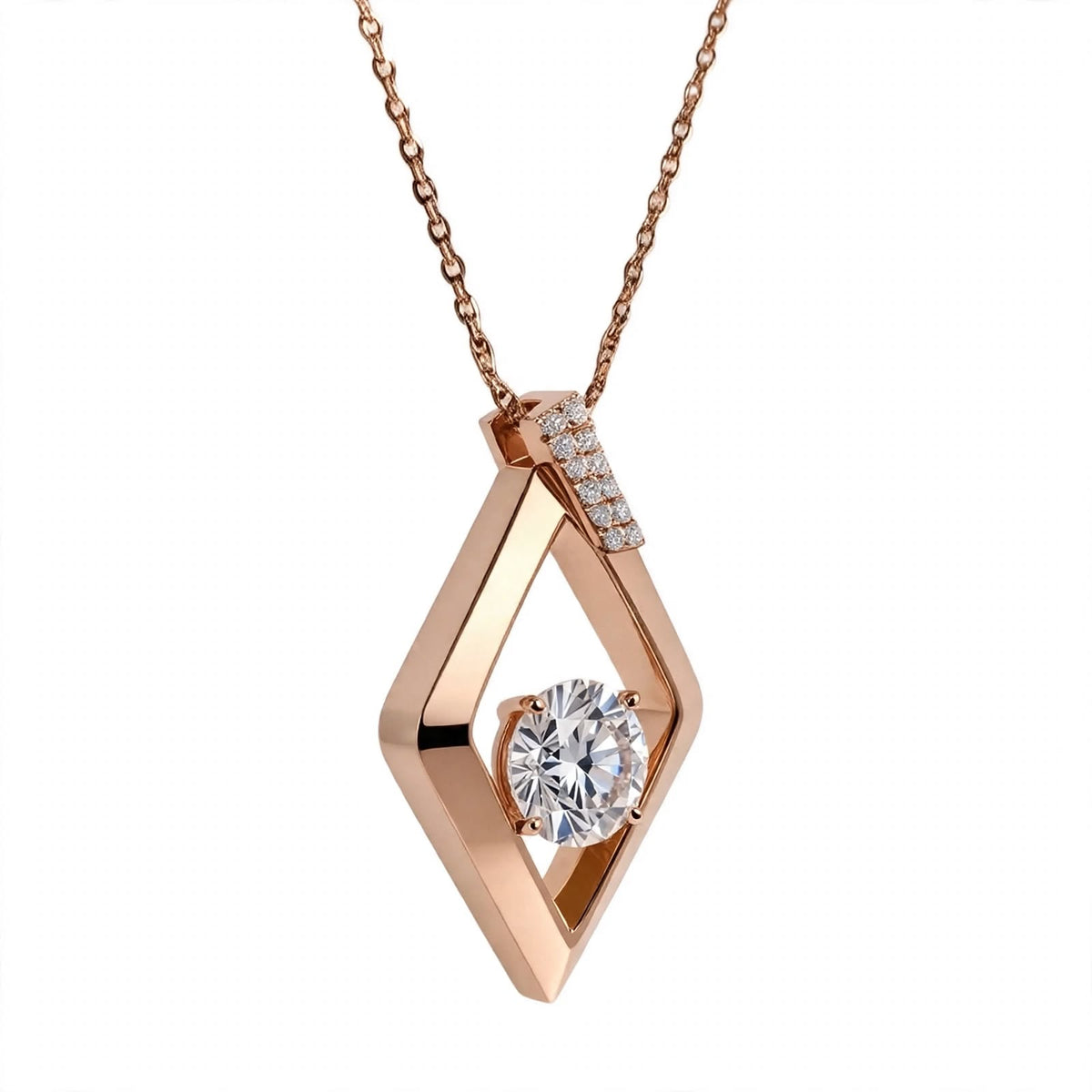 14K Yellow Gold Geometric Rhombus Solitaire Pendant