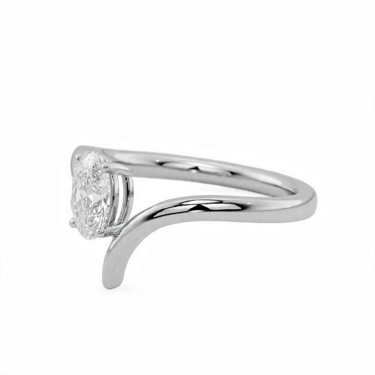 14K Yellow Gold Oval Diamond Bypass Solitaire Engagement Ring
