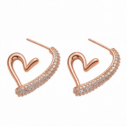18K Gold Plated Crystal Pavé Open Heart Half Hoops