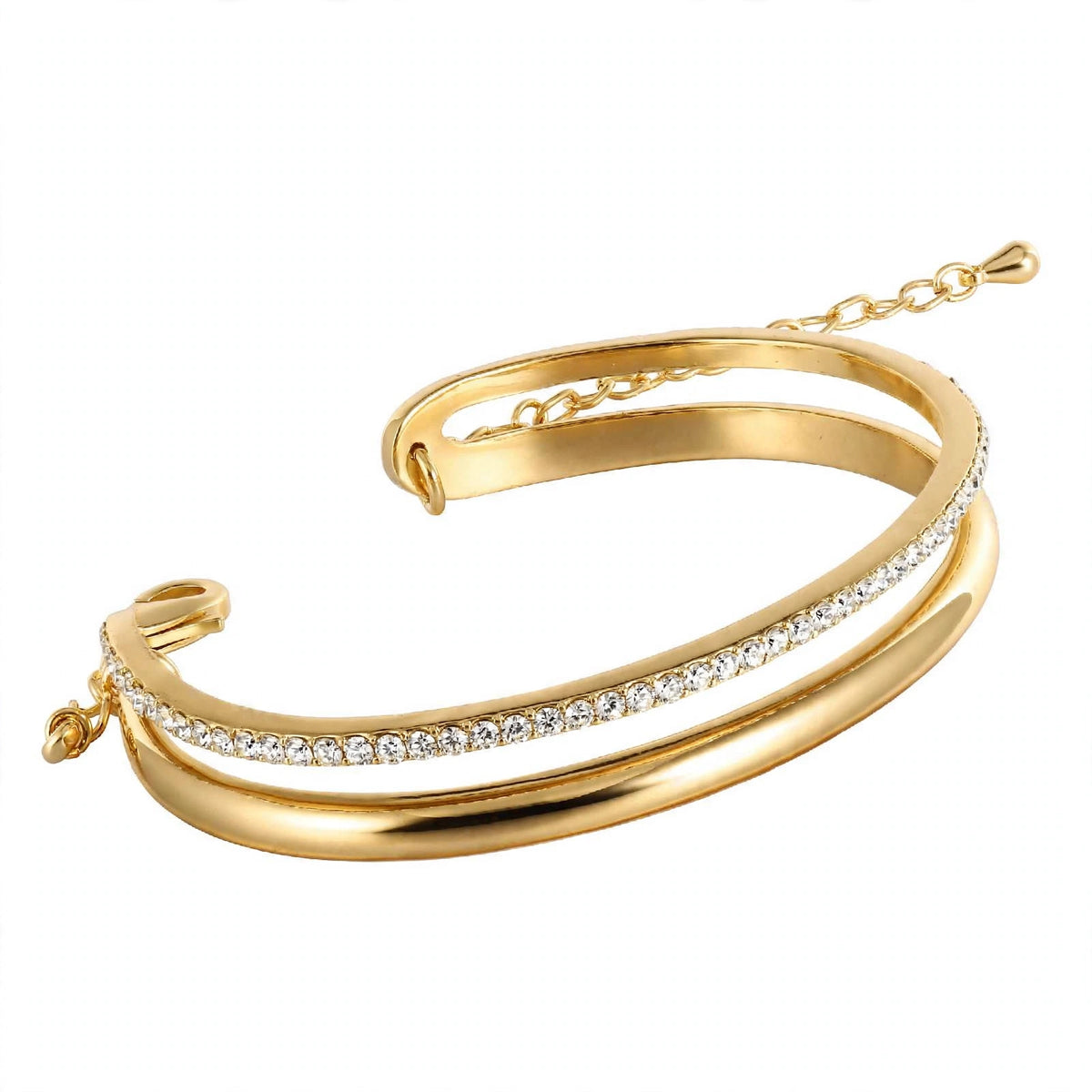14K Rose Gold Double-Row Crystal Cuff Bangle