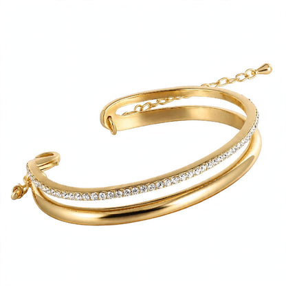 14K Rose Gold Double-Row Crystal Cuff Bangle