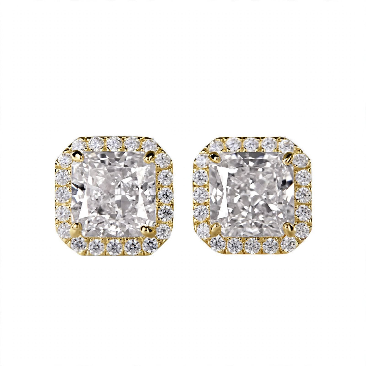 18K Yellow Gold Cushion-Cut Diamond Halo Stud Earrings