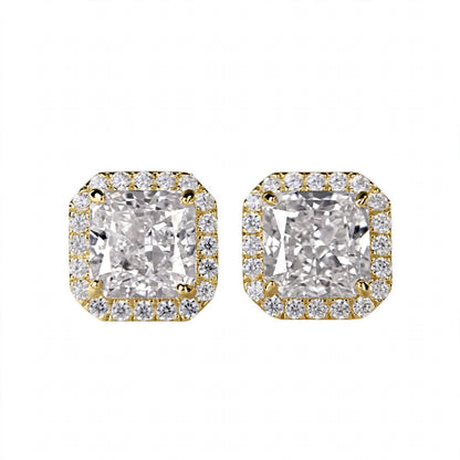 18K Yellow Gold Cushion-Cut Diamond Halo Stud Earrings