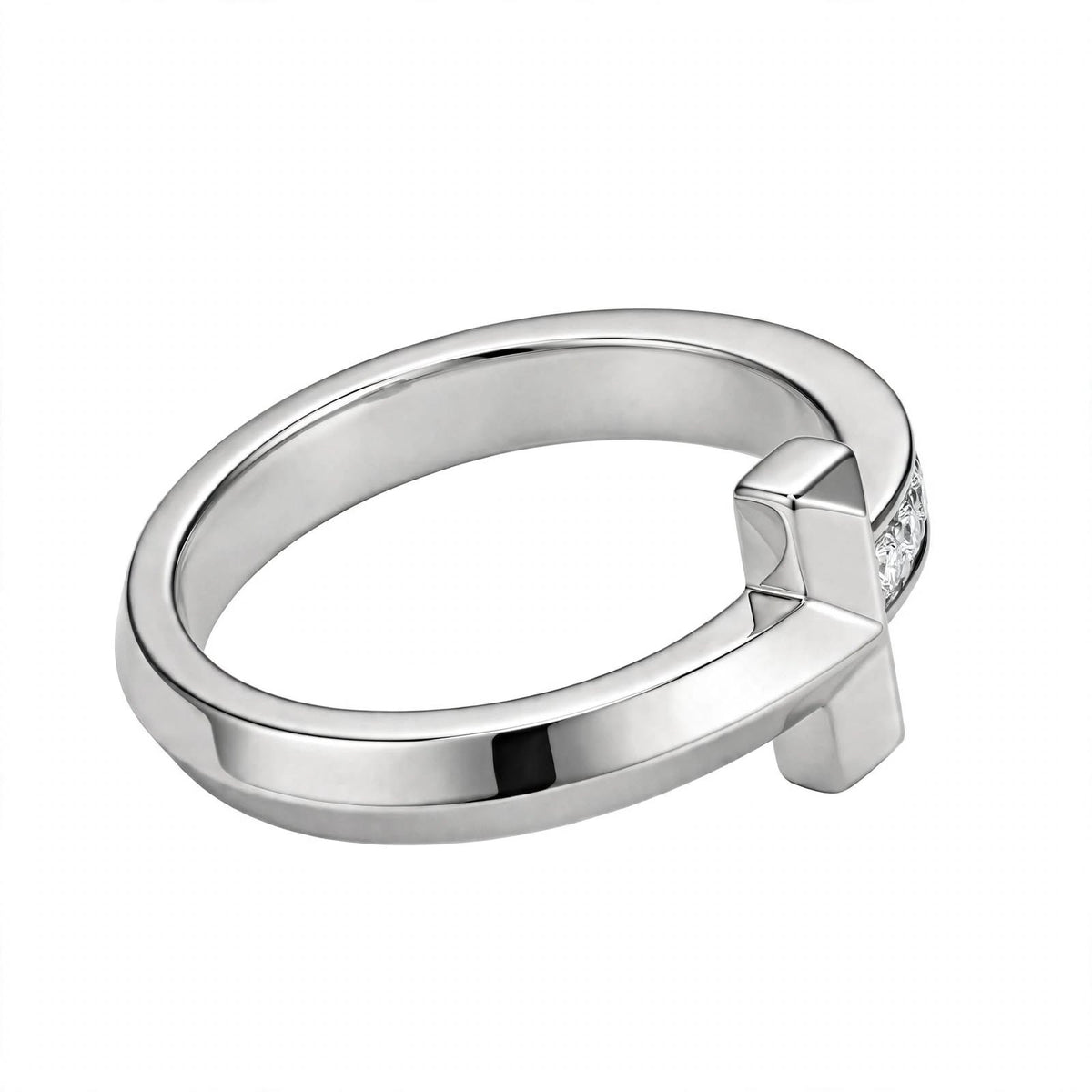 14K White Gold Geometric T-Bar Diamond Ring