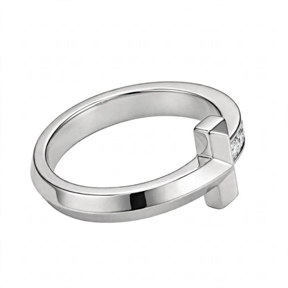 14K White Gold Geometric T-Bar Diamond Ring