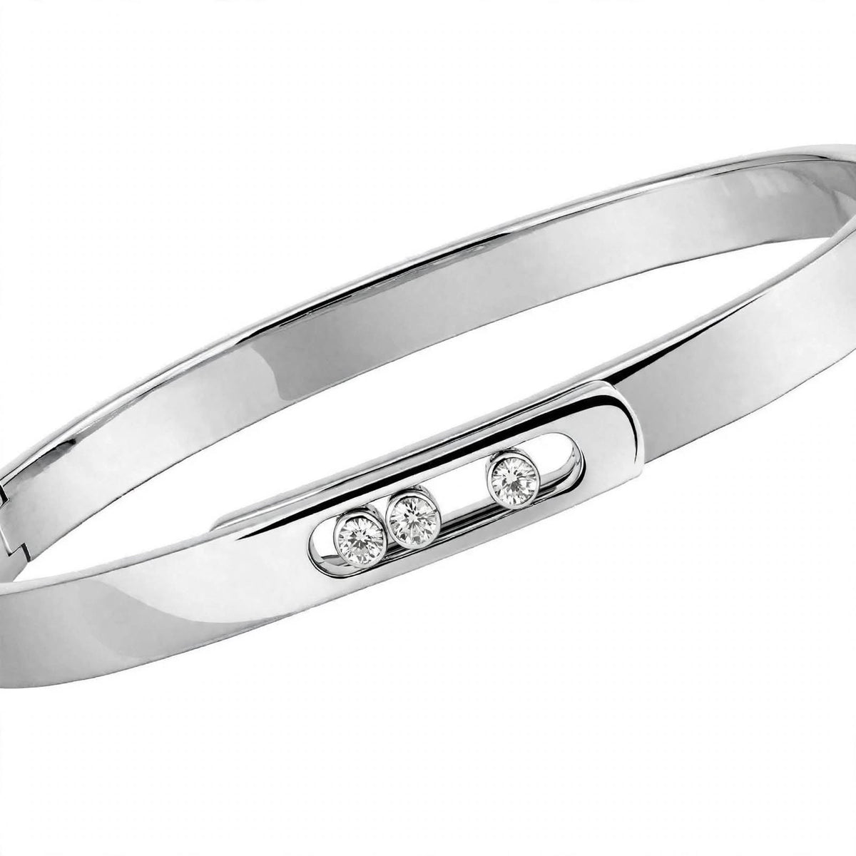 18K Yellow Gold Three-Stone Moving Diamond Bangle